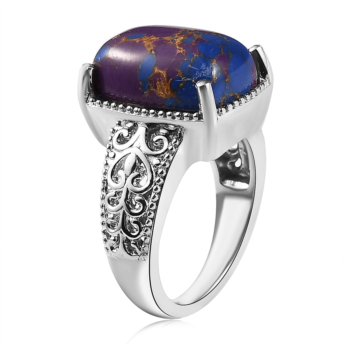 Mojave Purple Turquoise Solitaire Ring in Platinum Over Copper with Magnet (Size 11.0) 6.50 ctw image number 3