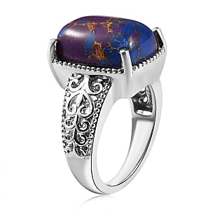 Mojave Purple Turquoise Solitaire Ring in Platinum Over Copper with Magnet (Size 11.0) 6.50 ctw