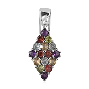 Multi Gemstone Pendant without Chain in Stainless Steel 1.85 ctw , Tarnish-Free, Waterproof, Sweat Proof Jewelry