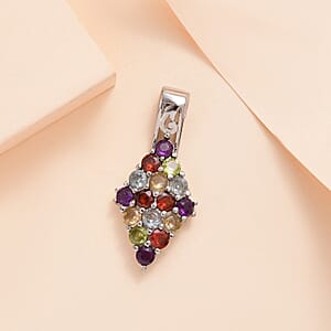Multi Gemstone Pendant without Chain in Stainless Steel 1.85 ctw , Tarnish-Free, Waterproof, Sweat Proof Jewelry