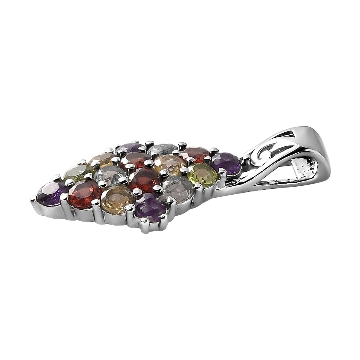 Multi Gemstone Pendant without Chain in Stainless Steel 1.85 ctw , Tarnish-Free, Waterproof, Sweat Proof Jewelry image number 3