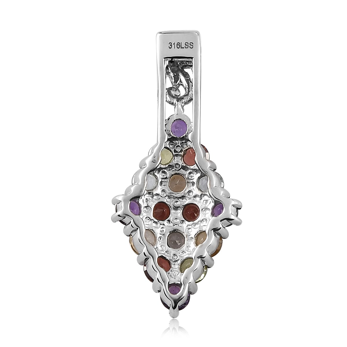 Multi Gemstone Pendant without Chain in Stainless Steel 1.85 ctw , Tarnish-Free, Waterproof, Sweat Proof Jewelry image number 4