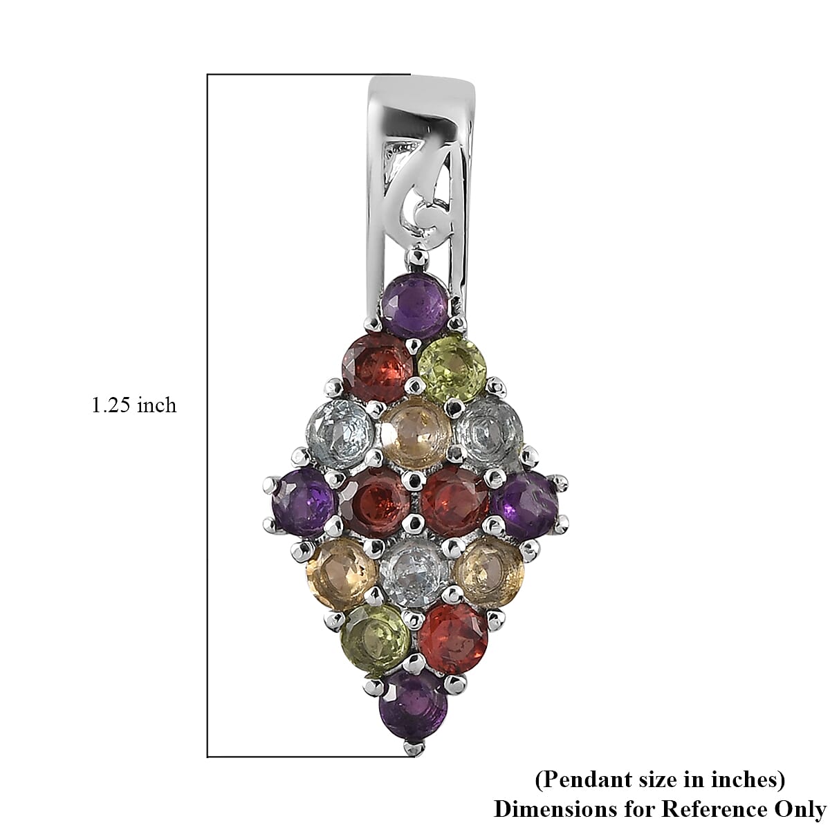 Multi Gemstone Pendant without Chain in Stainless Steel 1.85 ctw , Tarnish-Free, Waterproof, Sweat Proof Jewelry image number 5