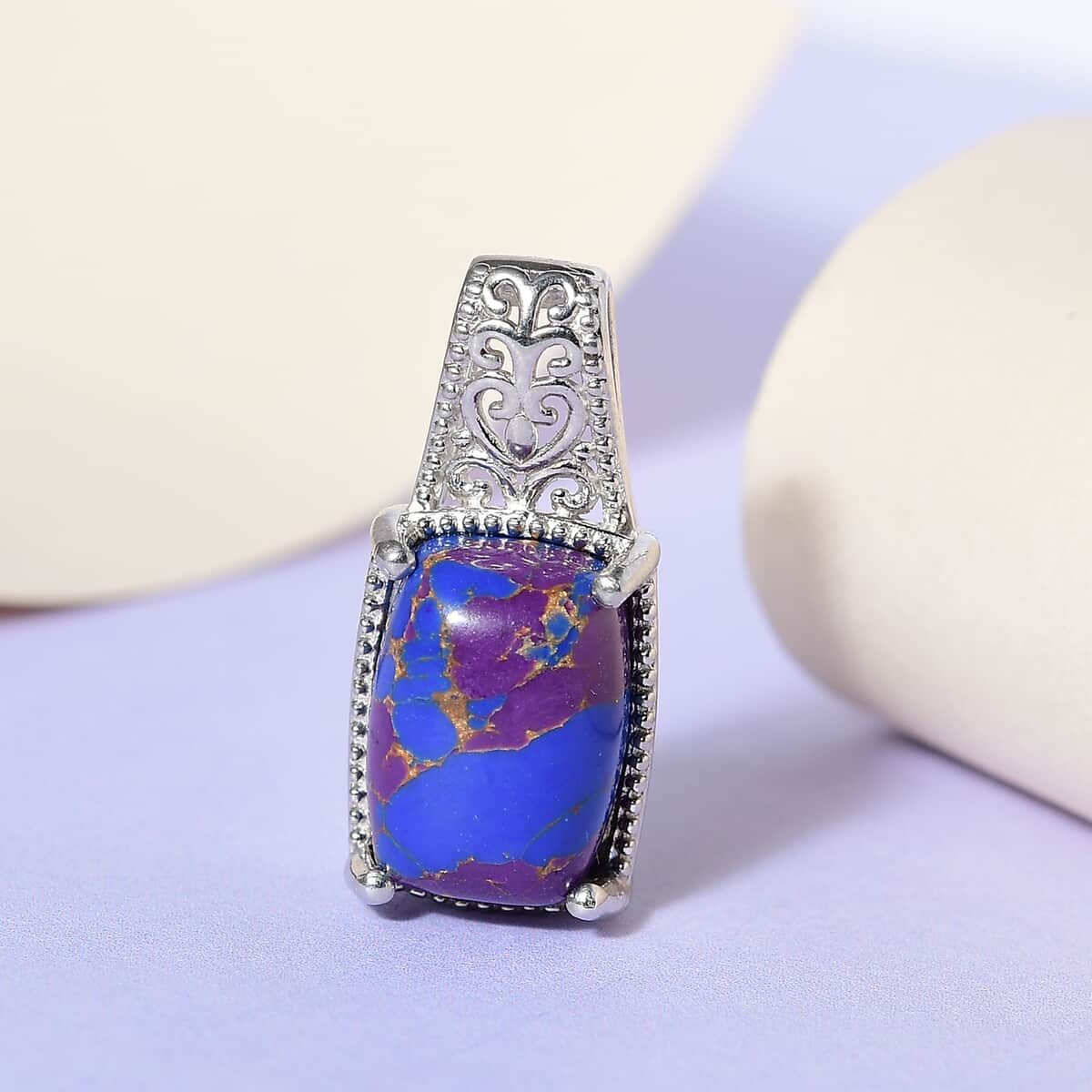 Mojave Purple Turquoise Solitaire Pendant in Platinum Over Copper with Magnet 6.50 ctw image number 1