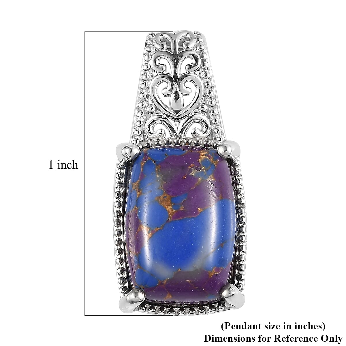 Mojave Purple Turquoise Solitaire Pendant in Platinum Over Copper with Magnet 6.50 ctw