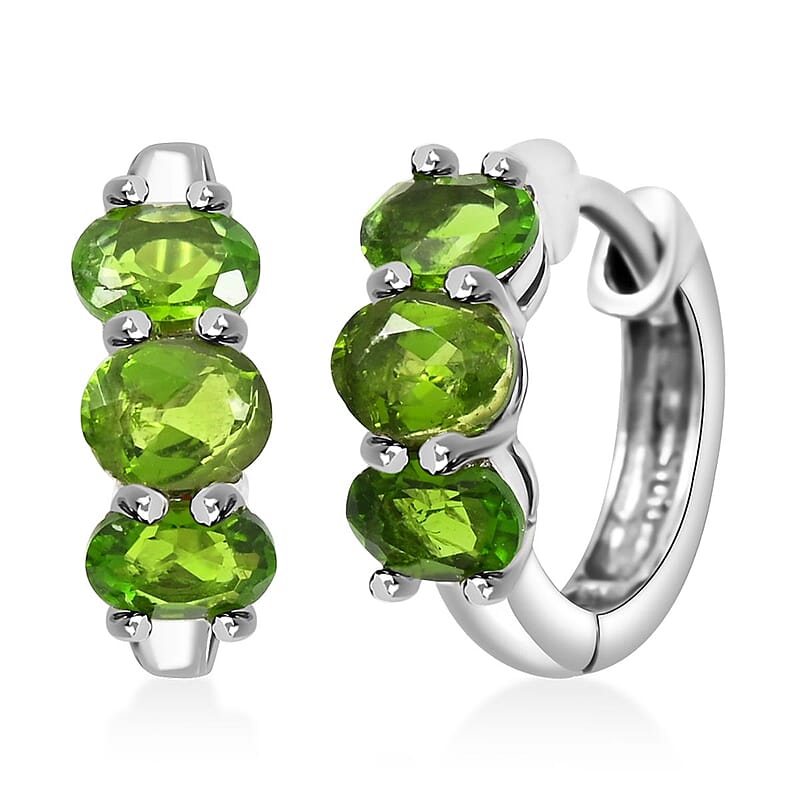 Chrome Diopside 1.00 ctw Hoop Earrings in Rhodium Over Sterling Silver