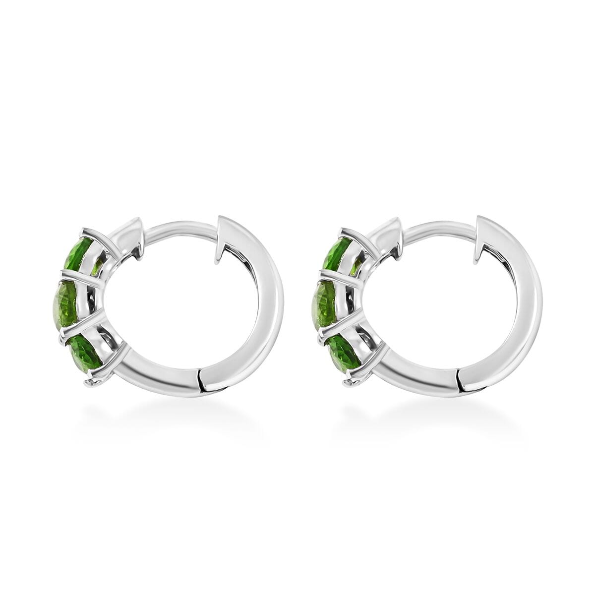 Chrome Diopside 1.00 ctw Hoop Earrings in Rhodium Over Sterling Silver image number 3