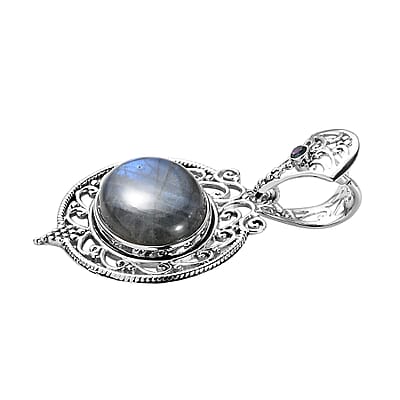 Sajen Silver AAA Malagasy Labradorite and Quartz Doublet Rainbow Caribbean Pendant in Platinum Over Sterling Silver 22.10 ctw