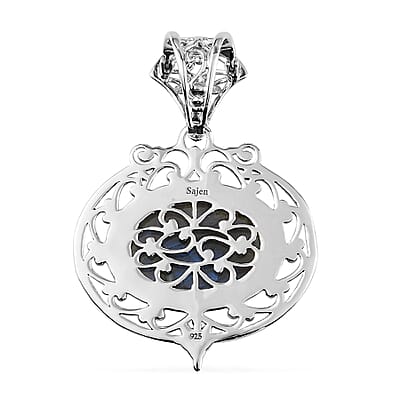 Sajen Silver AAA Malagasy Labradorite and Quartz Doublet Rainbow Caribbean Pendant in Platinum Over Sterling Silver 22.10 ctw