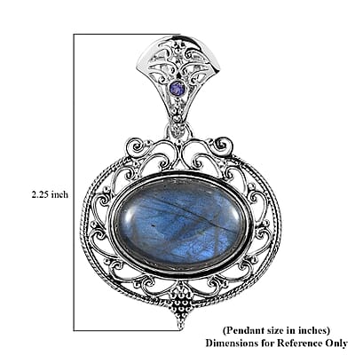 Sajen Silver AAA Malagasy Labradorite and Quartz Doublet Rainbow Caribbean Pendant in Platinum Over Sterling Silver 22.10 ctw