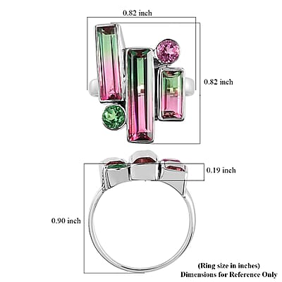 Sajen Silver AAA Quartz Doublet Celestial Bi-Color Watermelon and Multi Gemstone Ring in Platinum Over Sterling Silver (Size 10.0) 6.70 ctw