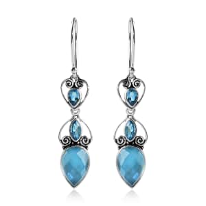 Sajen Silver Quartz Doublet Celestial Blue Earrings in Platinum Over Sterling Silver 6.50 ctw