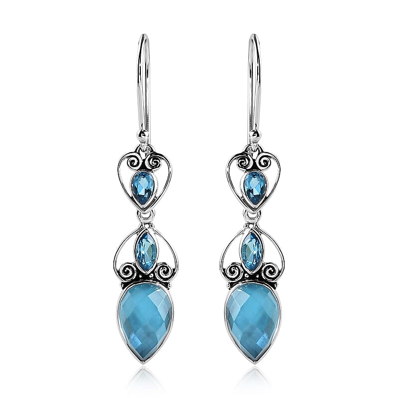 Sajen Silver Quartz Doublet Celestial Blue Earrings in Platinum Over Sterling Silver 6.50 ctw