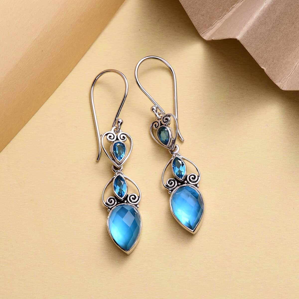 Sajen Silver Quartz Doublet Celestial Blue Earrings in Platinum Over Sterling Silver 6.50 ctw image number 1