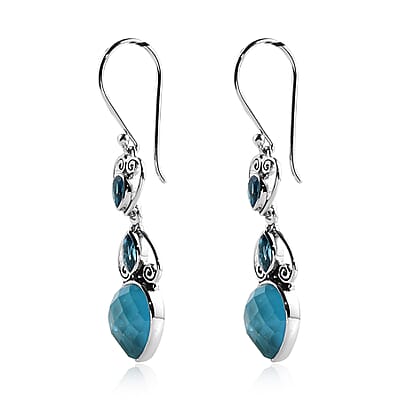 Sajen Silver Quartz Doublet Celestial Blue Earrings in Platinum Over Sterling Silver 6.50 ctw