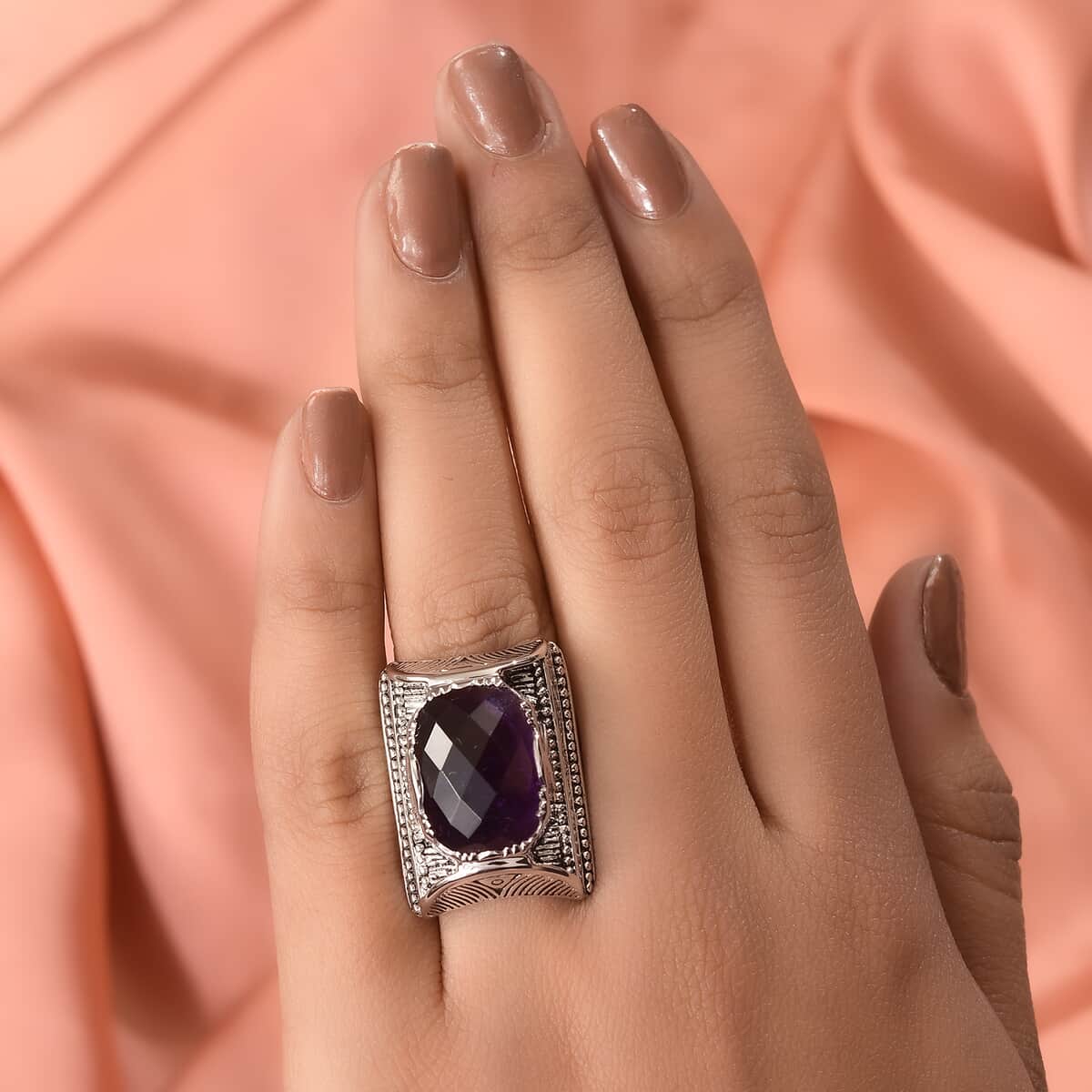 SAJEN SILVER Amethyst Ring in Platinum Over Sterling Silver 12 Grams 10.90 ctw image number 2