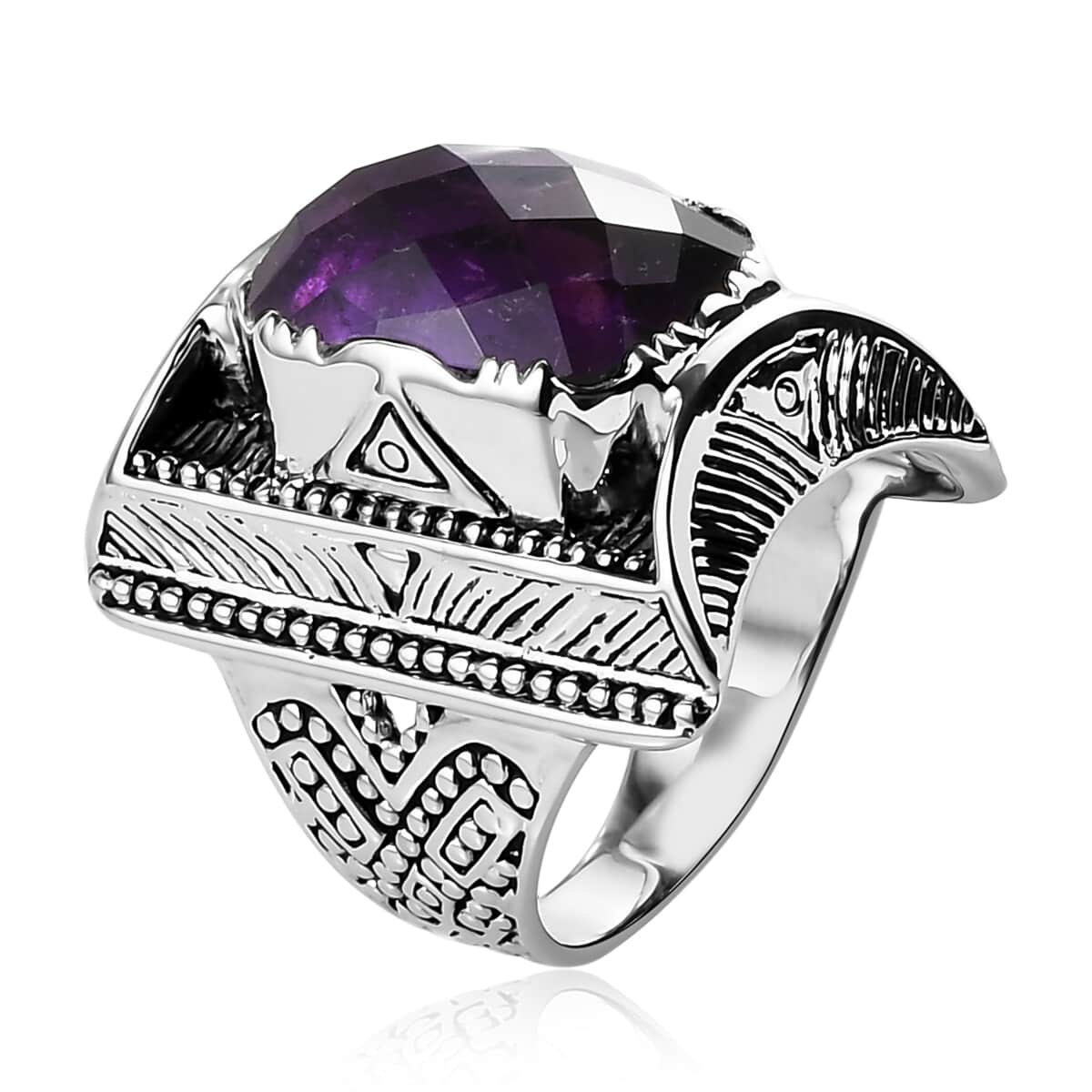 SAJEN SILVER Amethyst Ring in Platinum Over Sterling Silver 12 Grams 10.90 ctw image number 3