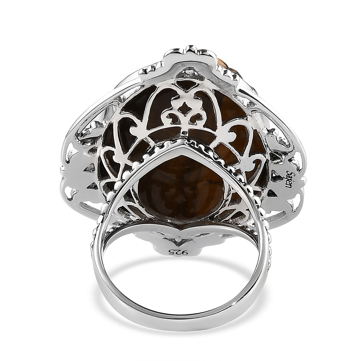 Sajen Silver Tiger's Eye Ring in Platinum Over Sterling Silver (Size 7.0) 8.60 Grams 28.00 ctw image number 4