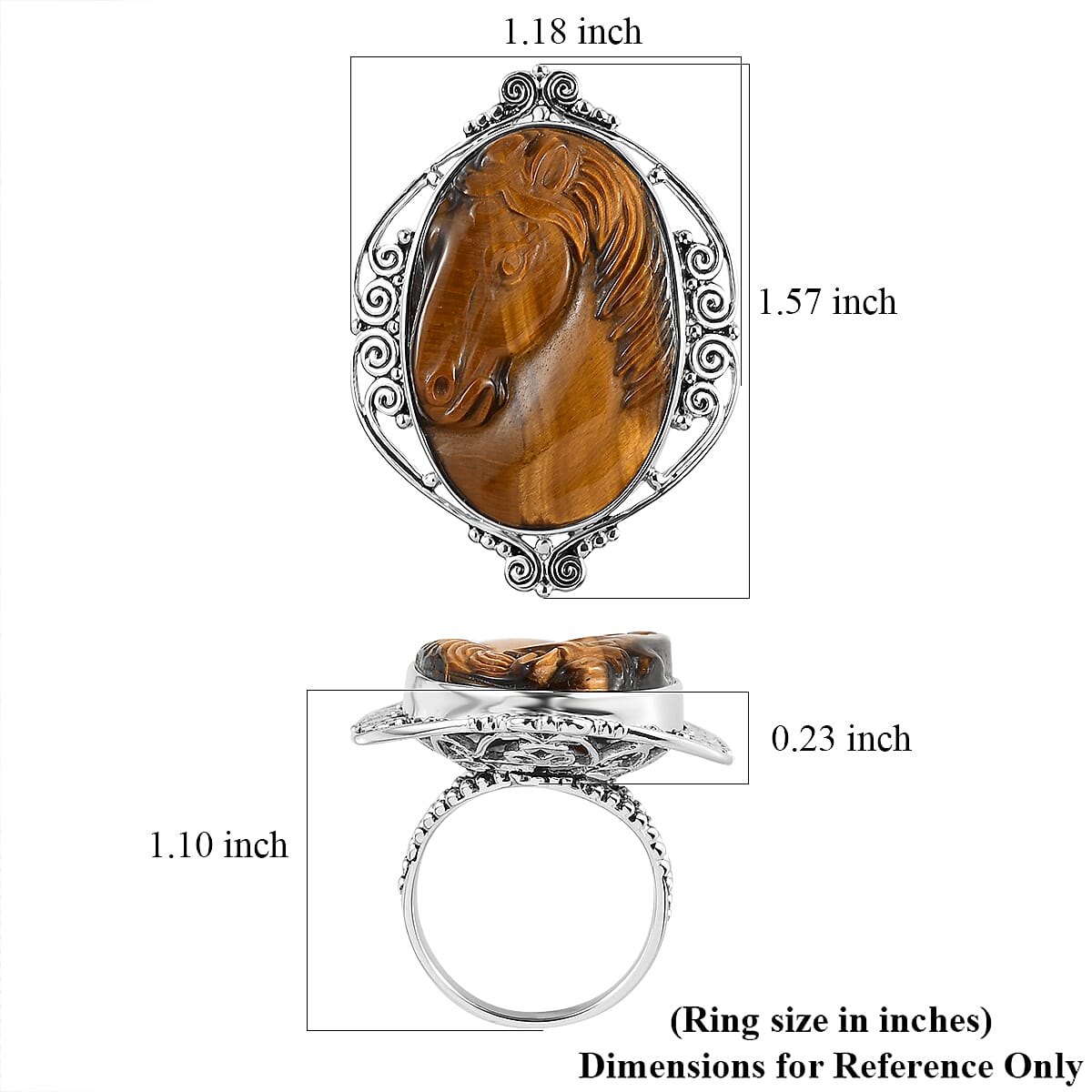 Sajen Silver Tiger's Eye Ring in Platinum Over Sterling Silver (Size 7.0) 8.60 Grams 28.00 ctw image number 5
