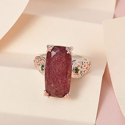 Tanzanian Natronite and Chrome Diopside Ring in Vermeil Rose Gold and Platinum Over Sterling Silver (Size 10.0) 10.60 ctw