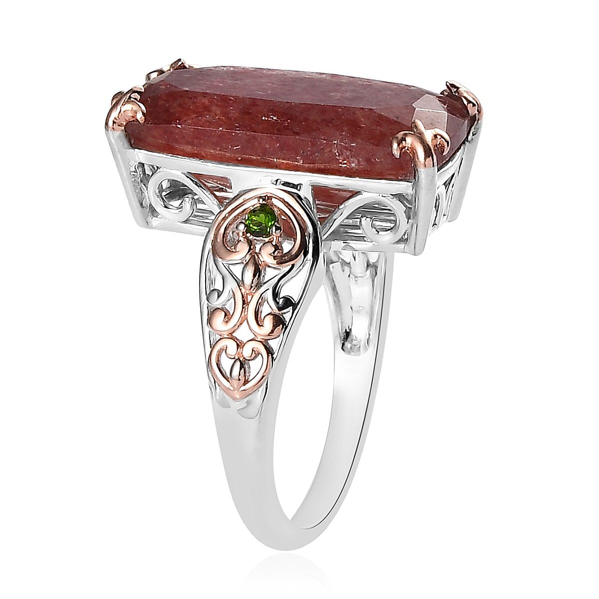 Tanzanian Natronite and Chrome Diopside Ring in Vermeil Rose Gold and Platinum Over Sterling Silver (Size 10.0) 10.60 ctw