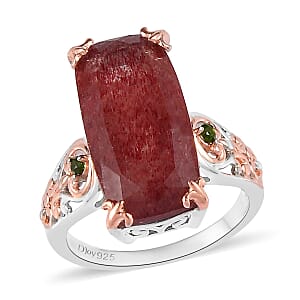 Tanzanian Natronite and Chrome Diopside Ring in Vermeil Rose Gold and Platinum Over Sterling Silver (Size 7.0) 10.60 ctw