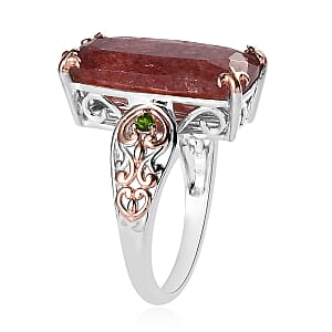 Tanzanian Natronite and Chrome Diopside Ring in Vermeil Rose Gold and Platinum Over Sterling Silver (Size 7.0) 10.60 ctw