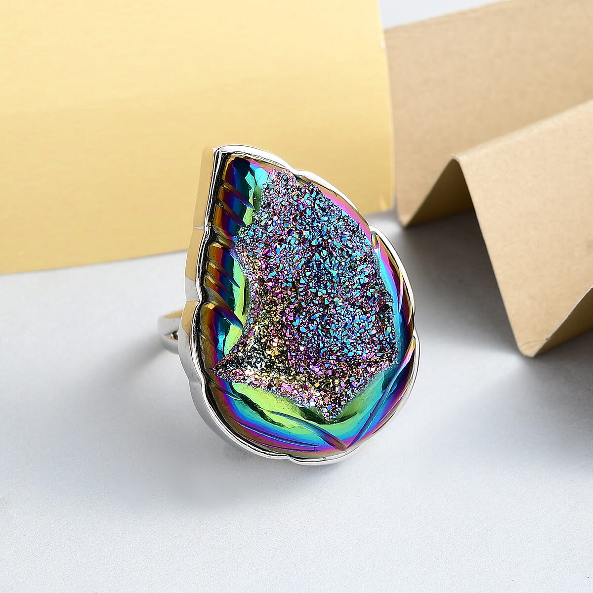 Sajen Silver Window Drusy Forest Ring in Platinum Over Sterling Silver 7.20 Grams 44.00 ctw image number 1