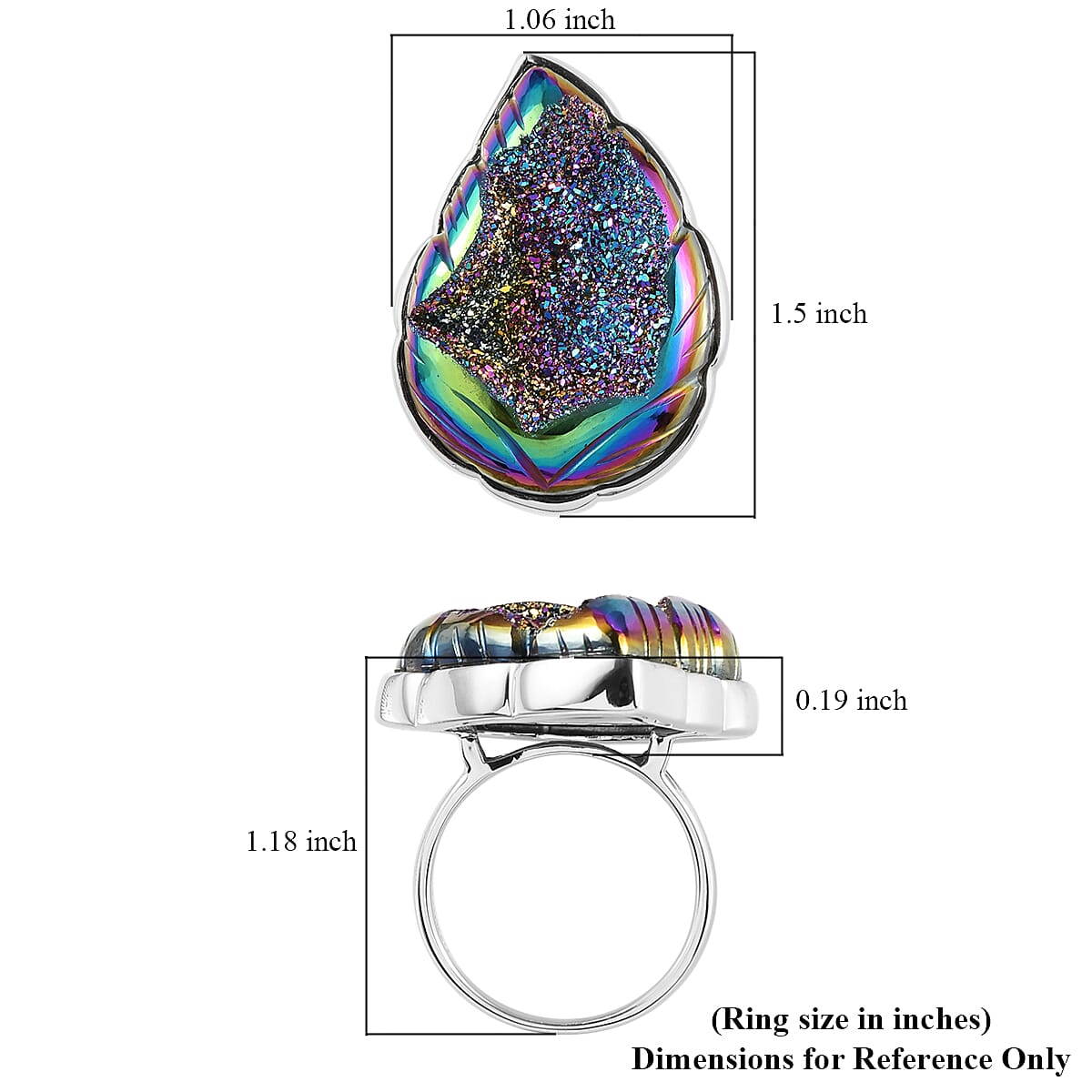 Sajen Silver Window Drusy Forest Ring in Platinum Over Sterling Silver 7.20 Grams 44.00 ctw image number 5