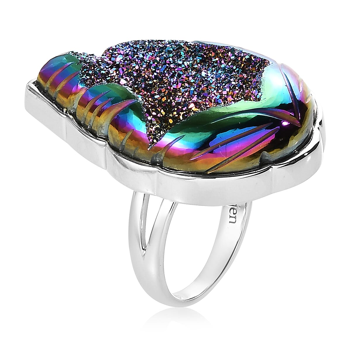 Sajen Silver Window Drusy Forest Ring in Platinum Over Sterling Silver (Size 8.0) 44.00 ctw image number 3