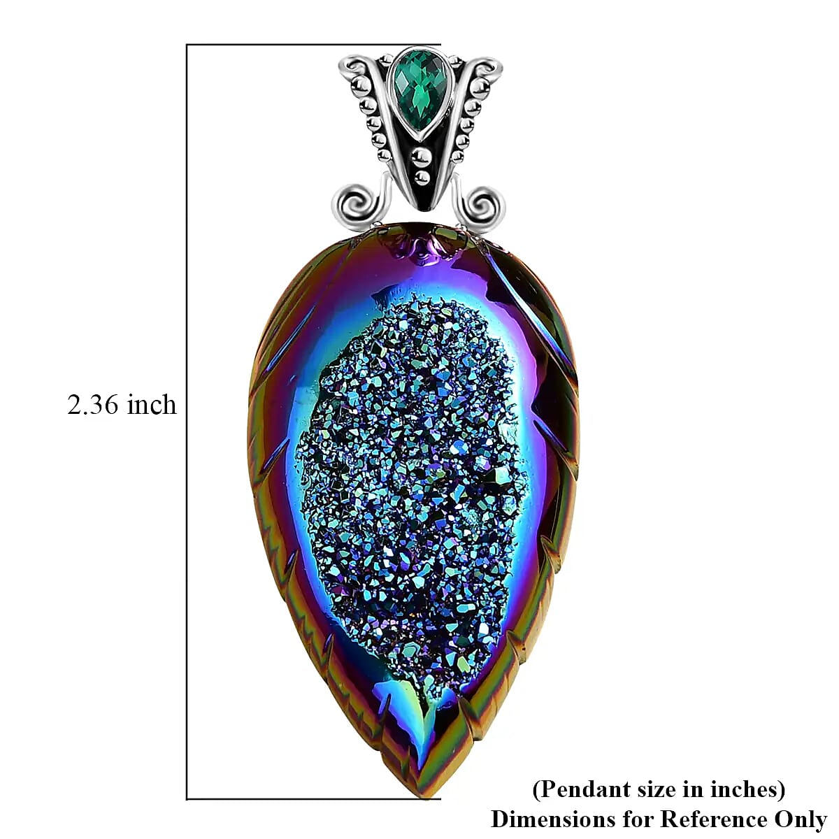 Sajen Silver Doublet Quartz Pendant, Sterling Silver Pendant, Celestial Pendant, Window Drusy Forest, Quartz Doublet Celestial Emerald Pendant 60.75 ctw image number 6