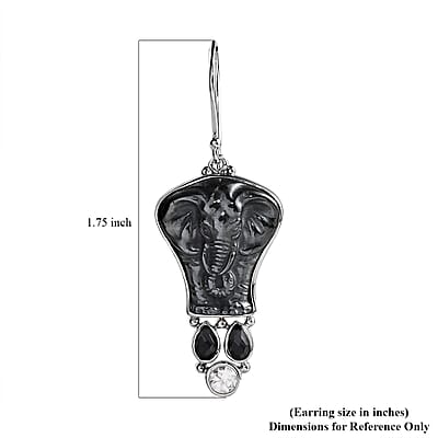 Sajen Silver Carved Hematite Elephant and Multi Gemstone Earrings in Platinum Over Sterling Silver 38.25 ctw
