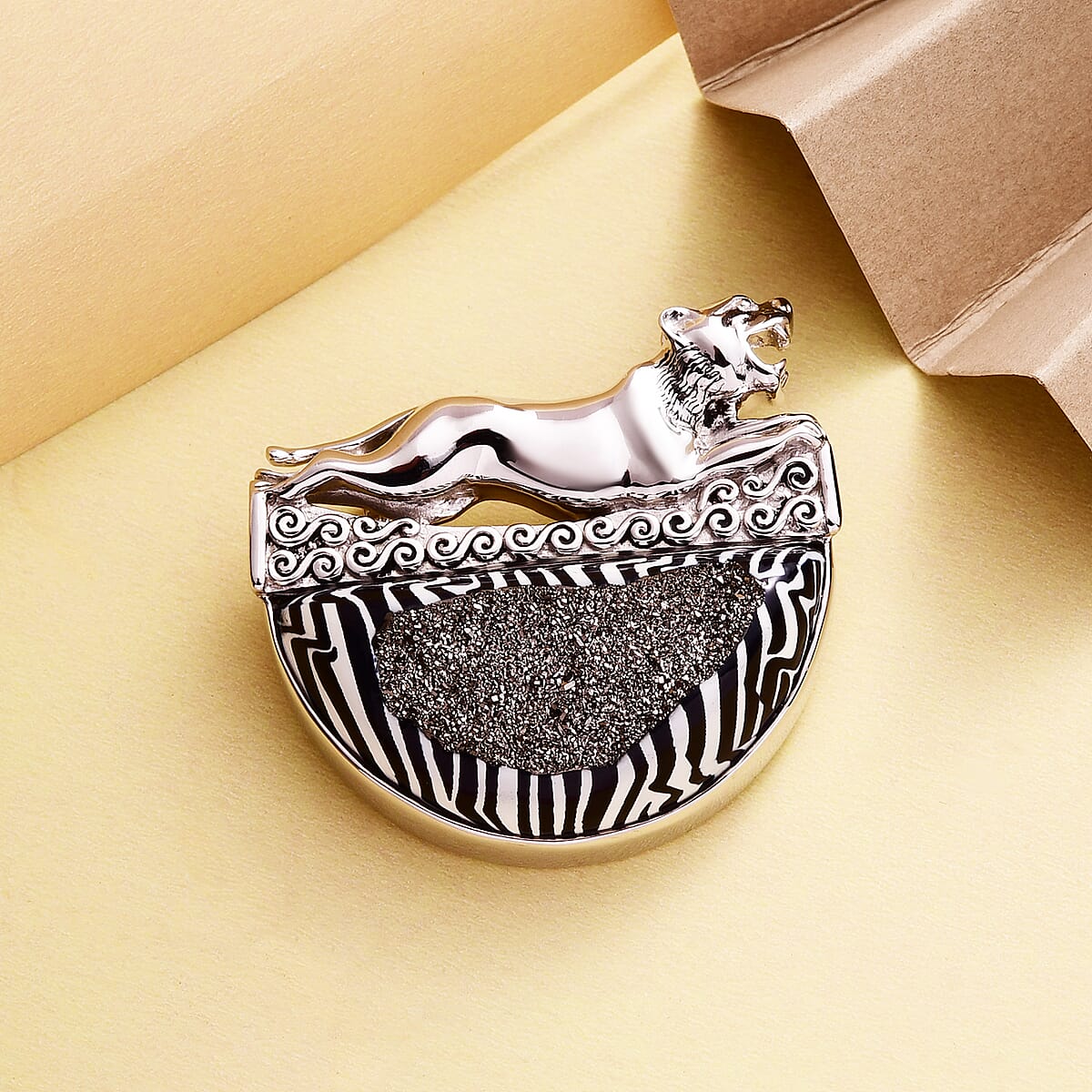 Sajen Silver Window Drusy Astral Zebra Black Diamond Pendant in Platinum Over Sterling Silver 48.00 ctw image number 1