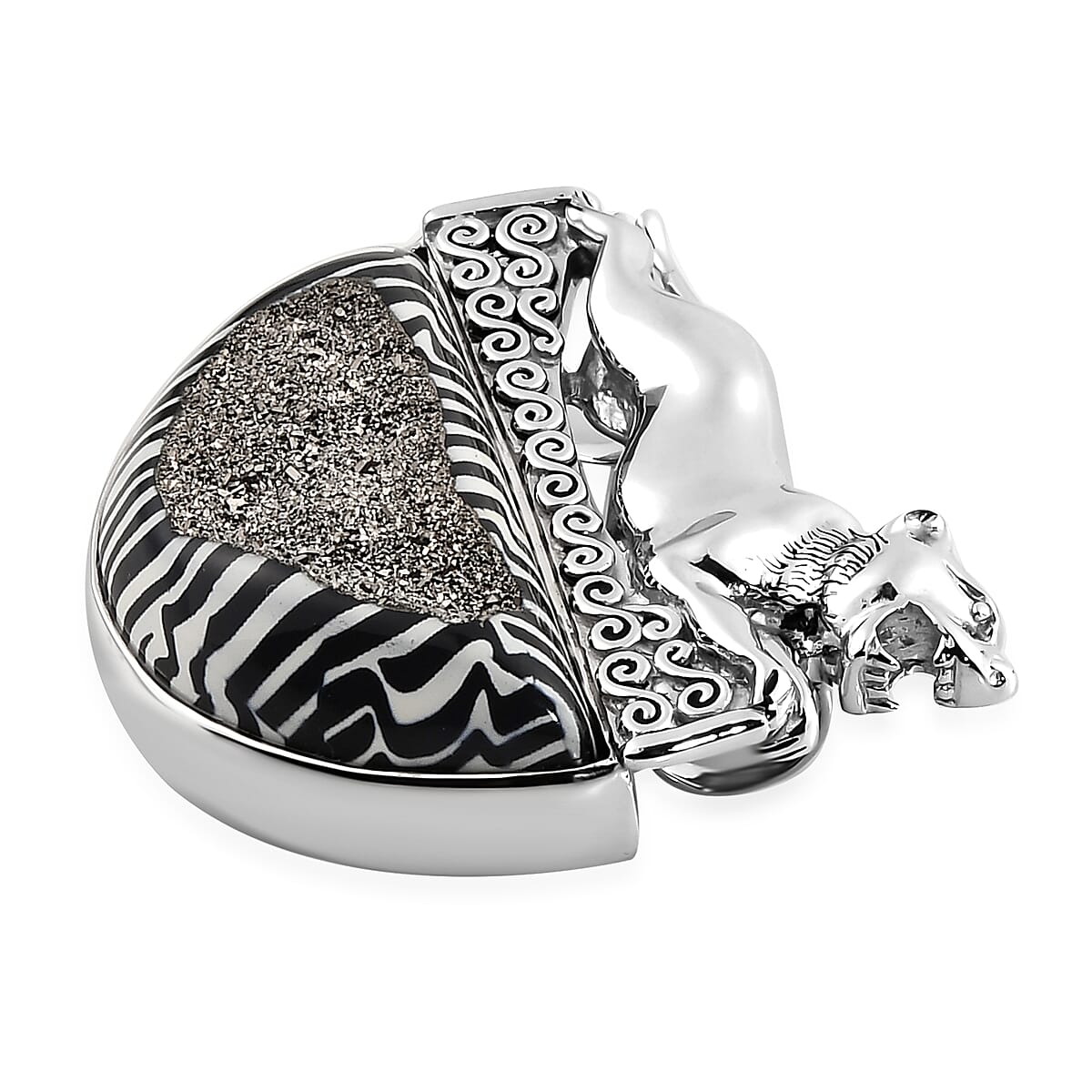 Sajen Silver Window Drusy Astral Zebra Black Diamond Pendant in Platinum Over Sterling Silver 48.00 ctw image number 3