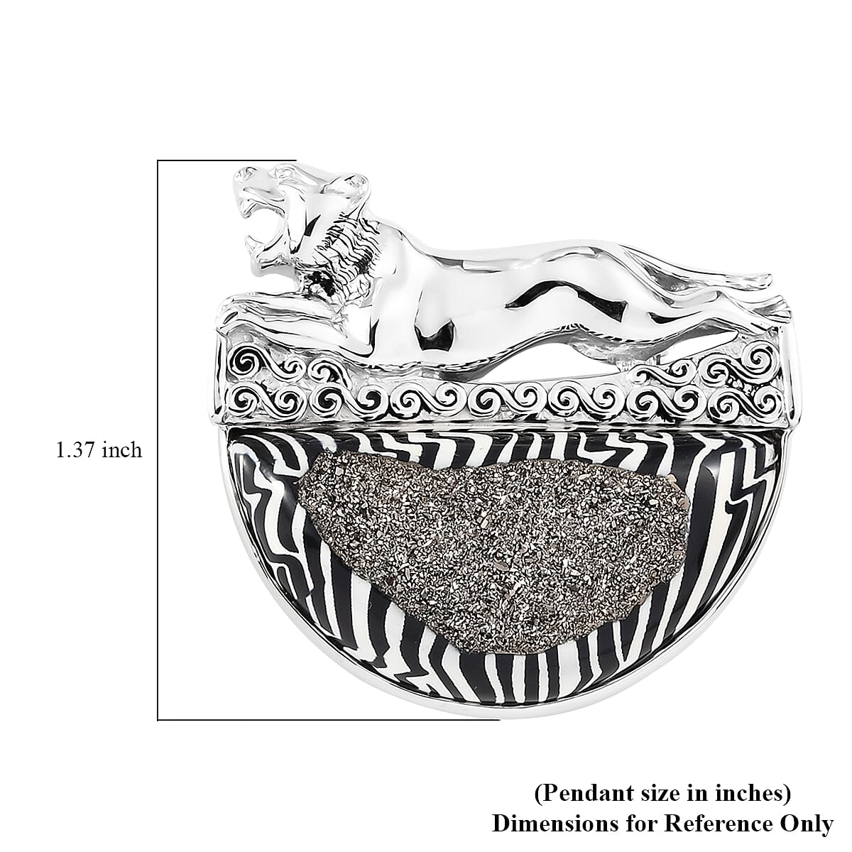 Sajen Silver Window Drusy Astral Zebra Black Diamond Pendant in Platinum Over Sterling Silver 48.00 ctw image number 5