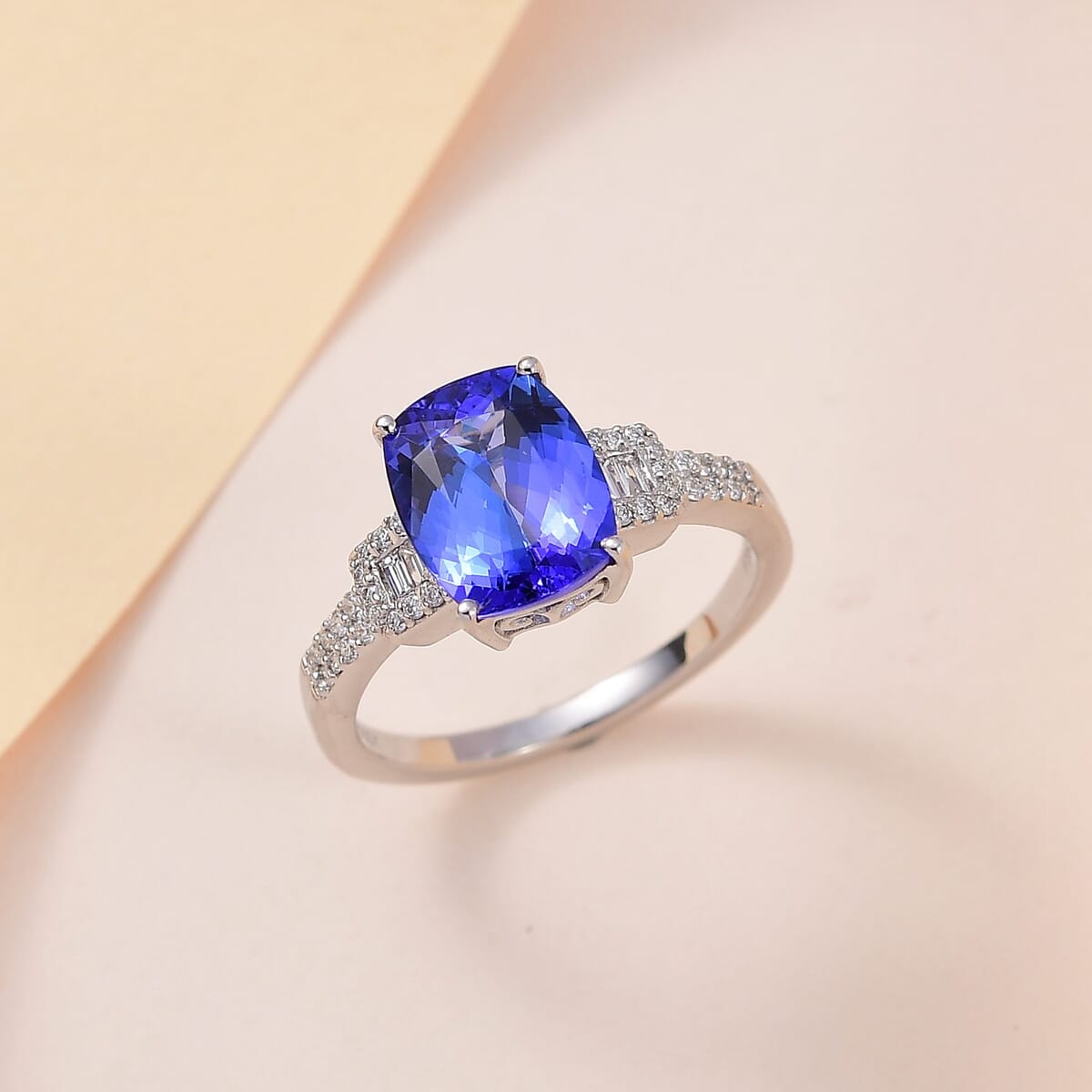 Rhapsody 950 Platinum AAAA Tanzanite and E-F VS Diamond Ring (Size 10.0) 5.50 Grams 3.25 ctw image number 1