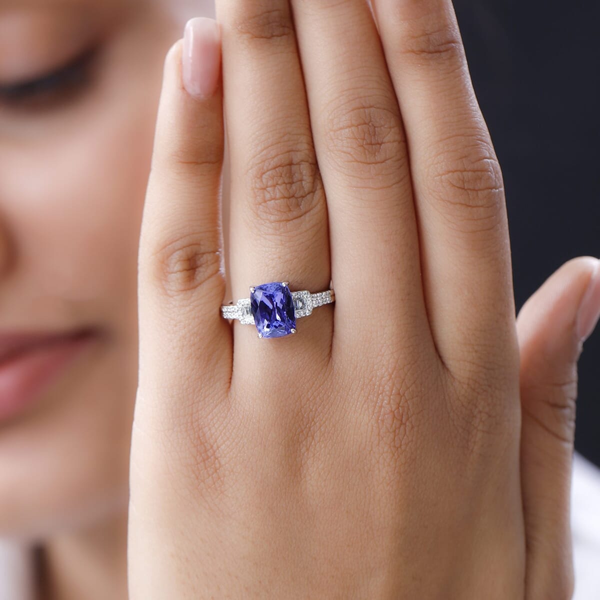 Rhapsody 950 Platinum AAAA Tanzanite and E-F VS Diamond Ring (Size 10.0) 5.50 Grams 3.25 ctw image number 2