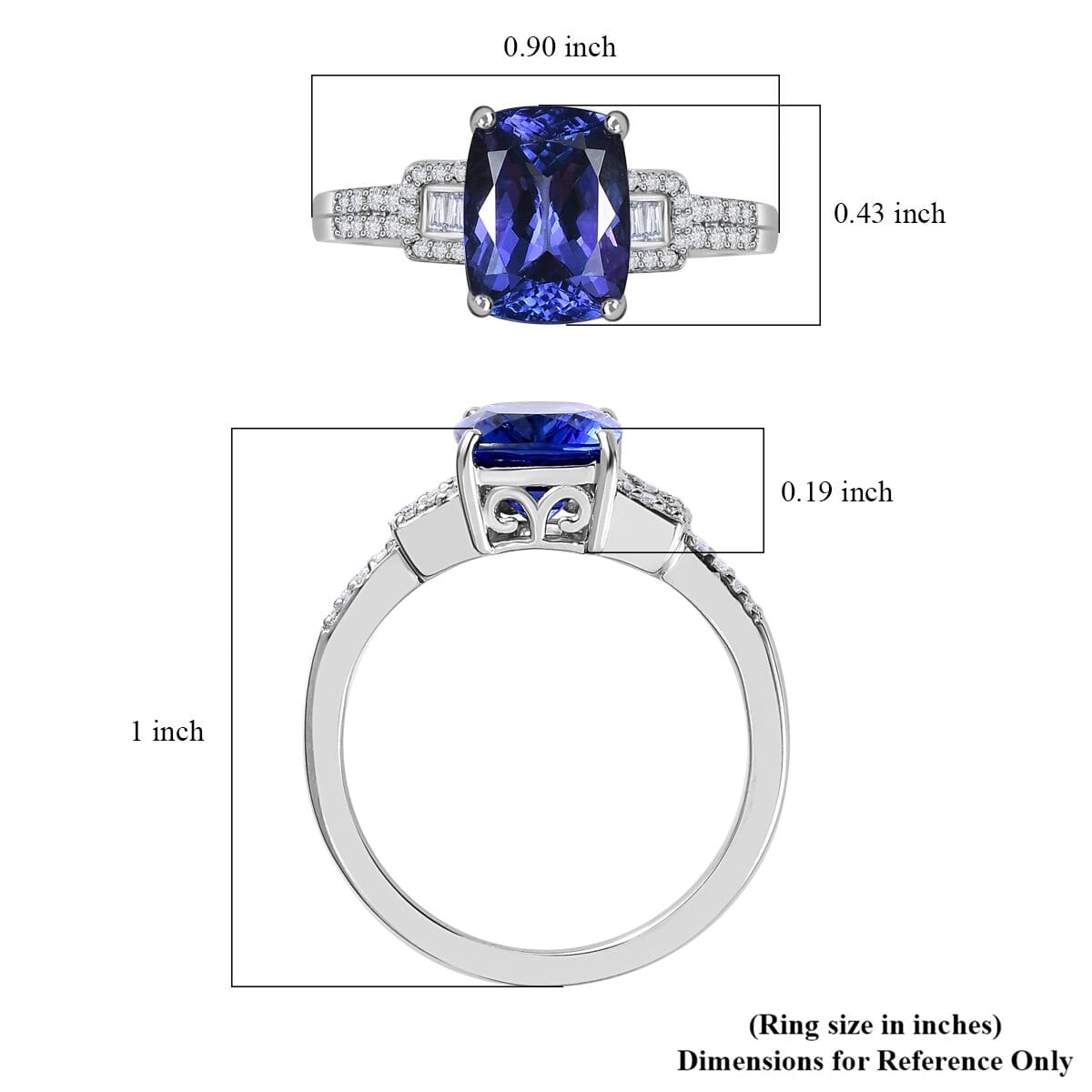Rhapsody 950 Platinum AAAA Tanzanite and E-F VS Diamond Ring (Size 10.0) 5.50 Grams 3.25 ctw image number 5