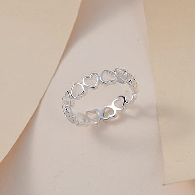 Sterling Silver Heart Band Ring (Size 10.0) 1.40 Grams