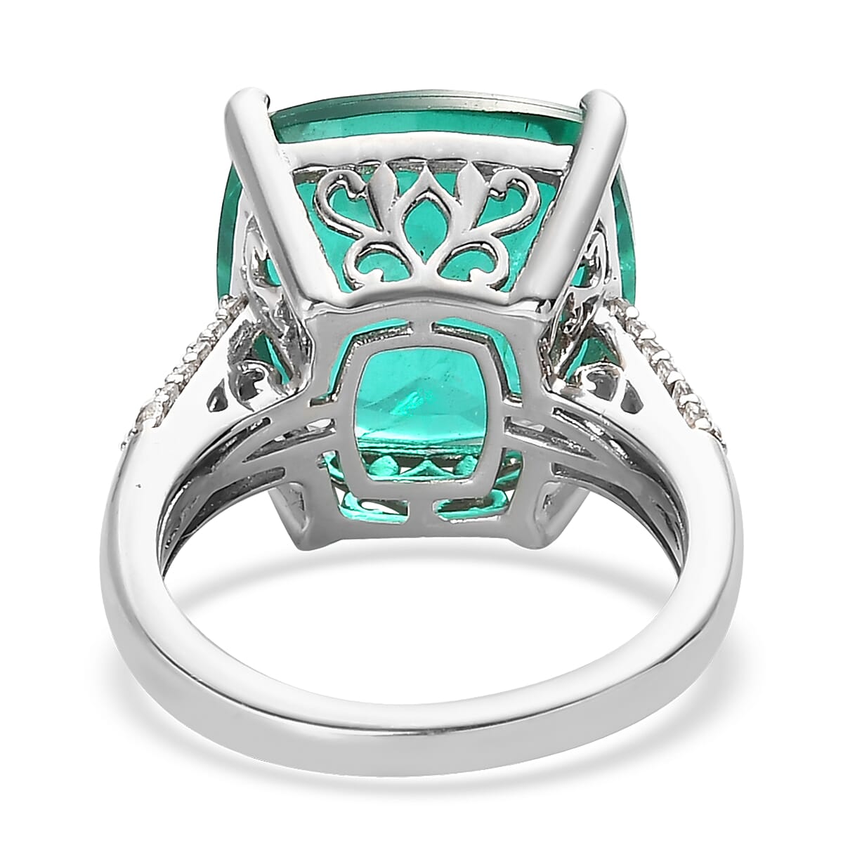 Emeraldine Quartz (Triplet) and Natural White Zircon Ring in Platinum Over Sterling Silver (Delivery in 7-10 Business Days) 11.50 ctw image number 4