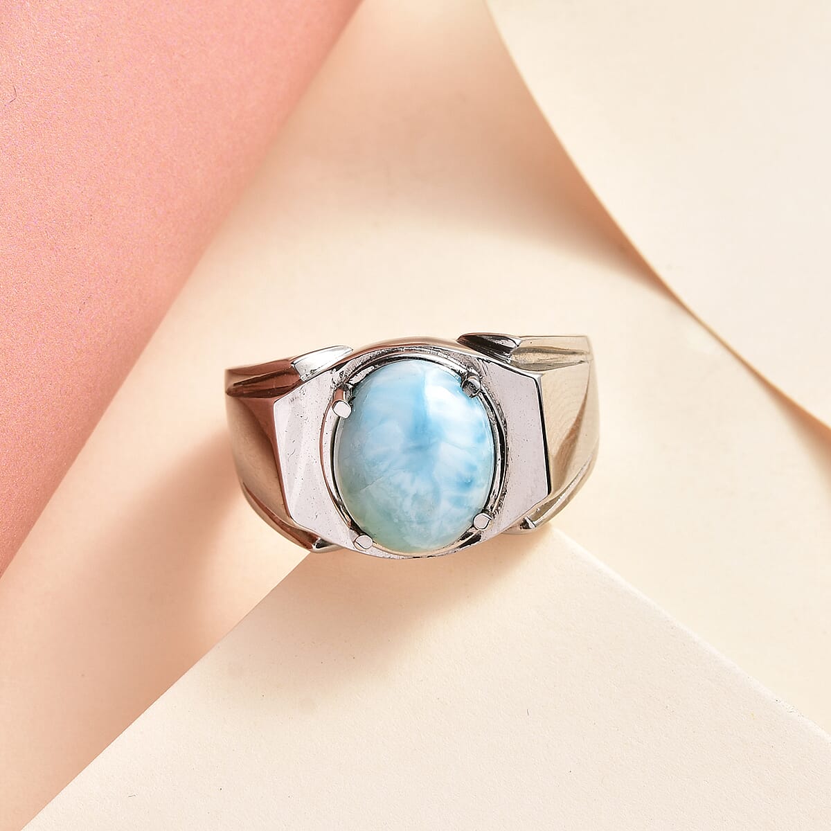 Larimar Men's Ring in Stainless Steel (Size 10.0) 5.75 ctw image number 1