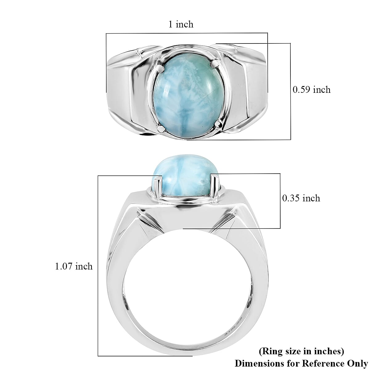 Larimar Men's Ring in Stainless Steel (Size 10.0) 5.75 ctw image number 5