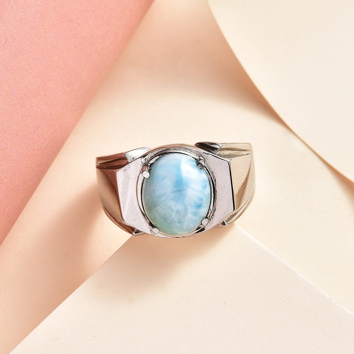 Larimar Men's Ring in Stainless Steel (Size 13.0) 5.75 ctw image number 1