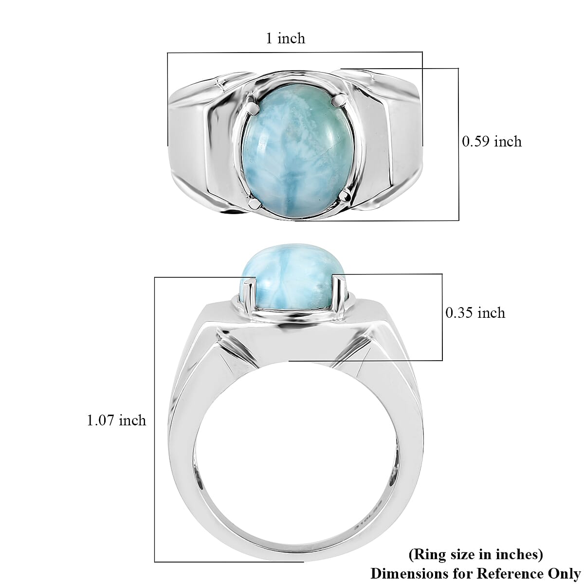 Larimar Men's Ring in Stainless Steel (Size 13.0) 5.75 ctw image number 5
