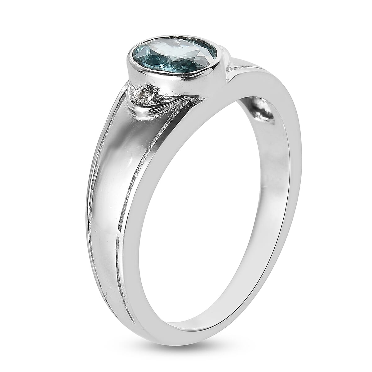 Cambodian Blue Zircon and Natural White Zircon Men's Ring in Stainless Steel 1.35 ctw image number 3