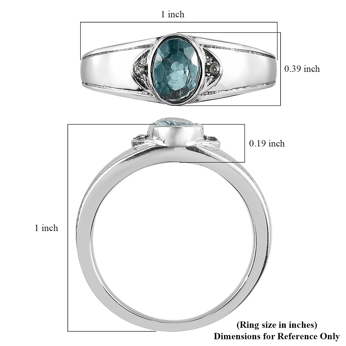 Cambodian Blue Zircon and Natural White Zircon Men's Ring in Stainless Steel 1.35 ctw image number 5