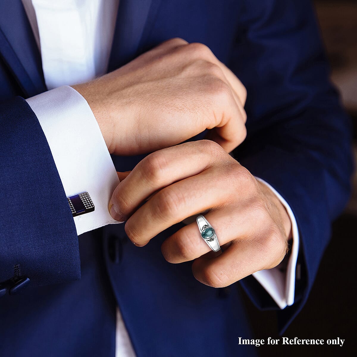 Cambodian Blue Zircon and White Zircon Men's Ring in Stainless Steel (Size 14.0) 1.35 ctw image number 2