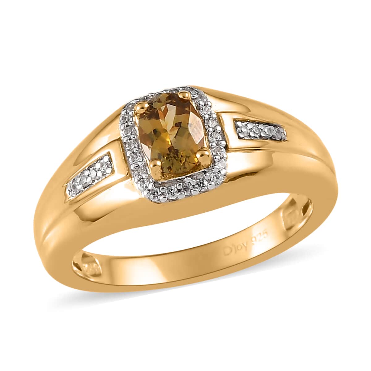 Premium Natural Golden Tanzanite and Natural White Zircon Men's Ring in Vermeil Yellow Gold Over Sterling Silver (Size 10.0) 1.00 ctw image number 0