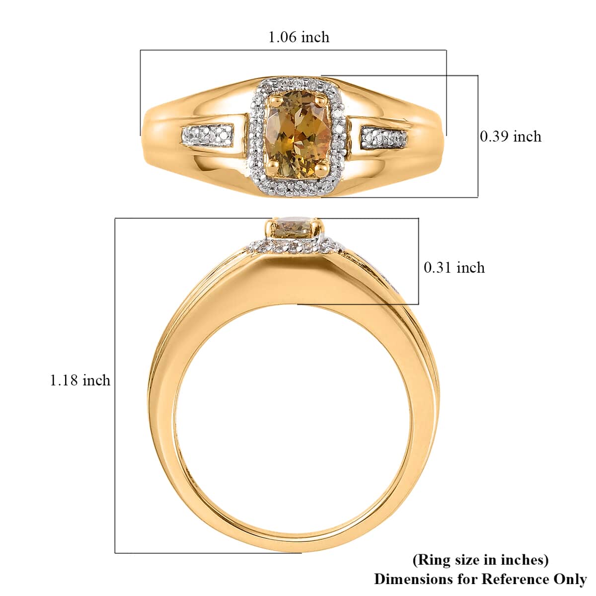 Premium Natural Golden Tanzanite and Natural White Zircon Men's Ring in Vermeil Yellow Gold Over Sterling Silver (Size 10.0) 1.00 ctw image number 5