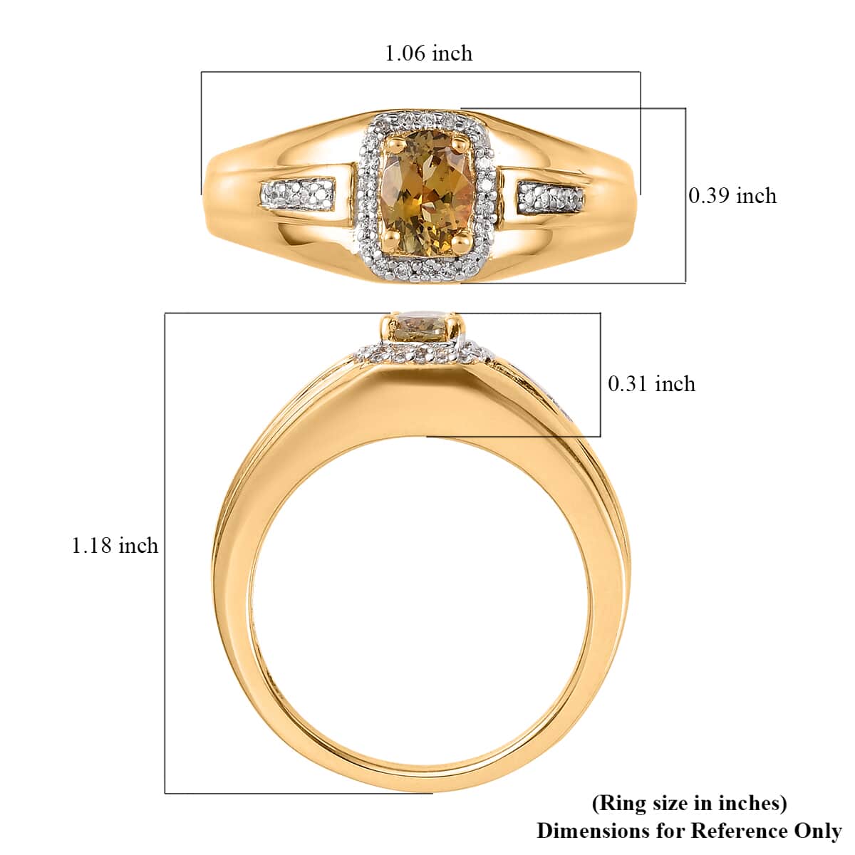 Premium Golden Tanzanite and White Zircon Men's Ring in Vermeil Yellow Gold Over Sterling Silver (Size 13.0) 1.00 ctw image number 5